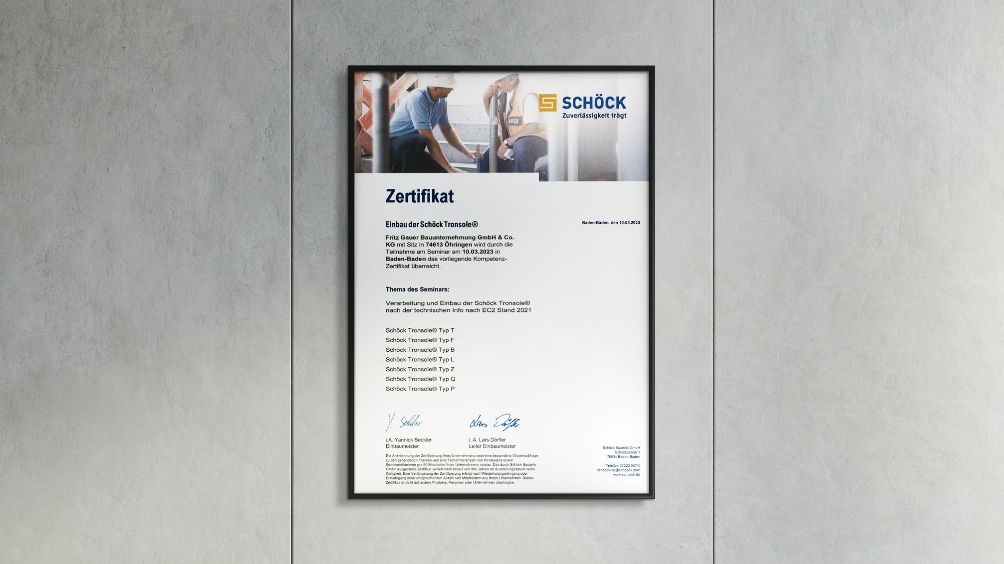 Eingerahmtes Zertifikat